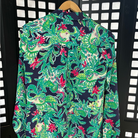 💚 Lilly Pulitzer Green Pink Floral Silk Button Blouse, Flowy XS Like New 💚 - Picture 10 of 16
